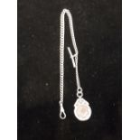 A SILVER WATCH CHAIN with fob