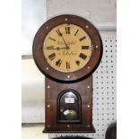 A MAHOGANY -CASED WALL CLOCK with painted dial