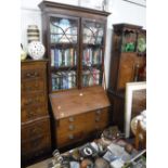 A GEORGE III MAHOGANY BUREAU BOOKCASE, 39" wide