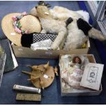 A COLLECTION OF VINTAGE BEADWORK BAGS, a plush dog and Vintage sundries