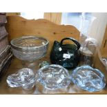 TWO SCANDANAVIAN OREFORS ART GLASS ASHTRAYS and a collection of mixed glassware