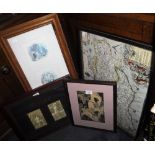 A COLLECTION OF PICTURES AND PRINTS including reproduction French nude postcards and Pooh pictures