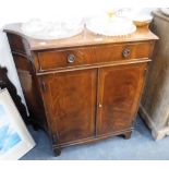 A REPRODUCTION MAHOGANY SIDE CABINET and a pine corner cupboard