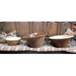 THREE LARGE TERRACOTTA COUNTRY POTTERY BOWLS