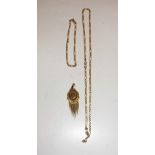 A 9CT YELLOW GOLD LINK BRACELET and another with a necklace (broken) and a Victorian mourning