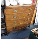 A 19TH CENTURY MAHOGANY BOWFRONTED CHEST OF DRAWERS, 42" wide