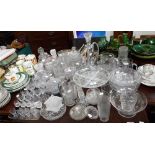 A COLLECTION OF 19TH CENTURY AND LATER GLASSWARE including a hobnail-cut glass jar and cover,