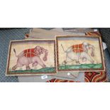 A PAIR OF UNFRAMED INDO-PERSIAN PAINTINGS OF ELEPHANTS and a small quantity of prints including