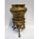 A FRENCH GILT BRASS STAND OF NEOCLASSICAL DESIGN with an associated Damascus ware jardiniere