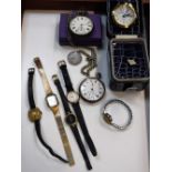 A VICTORIAN SILVER CASED OPEN-FACE POCKET WATCH ON CHAIN, another similar and a collection of