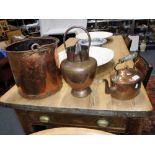 A LATE 19TH CENTURY COPPER COAL BUCKET and other copperware