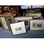 TWO FRAMED ORIENTAL SILK PANELS and various pictures