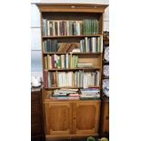 A GEORGE III STYLE PINE LIBRARY BOOKCASE with adjustable shelves, 39" wide x 92" high