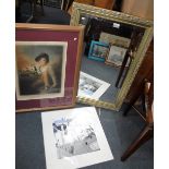 A LIMITED EDITION PRINT BY J RINGROSE, a mezzotint of a boy with a rabbit, and a gilt framed mirror