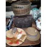 A VINTAGE STRAW BOATER and sundries