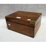 AN EARLY 20TH CENTURY WALNUT AND BRASS INLAID WRITING SLOPE with fitted interior