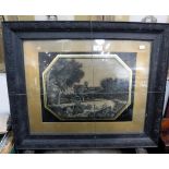 A 19TH CENTURY FRAMED AND GLAZED NEEDLEWORK depicting a classical scene with a Verre Églomisé