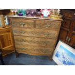 A 19TH CENTURY FIGURED MAHOGANY CHEST OF DRAWERS, 36" wide