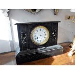 A VICTORIAN SLATE-CASED MANTEL CLOCK (key and pendulum in office)