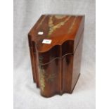 A 19TH CENTURY MAHOGANY SERPENTINE FRONTED KNIFE BOX with hand painted floral swags, the interior