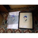 A 20TH CENTURY CARICATURE OF JACK SIRETT, the jockey, signed B Villiers, gouache