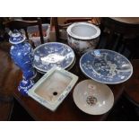 A COLLECTION OF ORIENTAL CERAMICS including prunus chargers and vases
