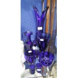 A COLLECTION OF 19TH CENTURY AND LATER BRISTOL BLUE COLOURED GLASSWARE