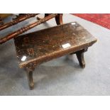 A 19TH CENTURY STOOL, with original paint work