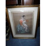 A 19TH CENTURY PENCIL AND WATERCOLOUR STUDY OF A WOMAN wearing National Costume, indistinctly signed