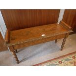 A VICTORIAN OAK HALL BENCH with carved decoration, 36" long