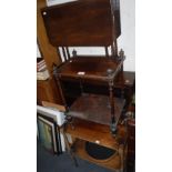 A VICTORIAN ROSEWOOD WHAT-NOT, another similar, a Sutherland table and similar furniture