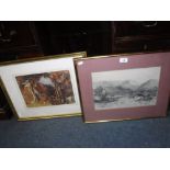 EDWARD LEAR: 'Subiaco', landscape lithograph and a print after Sir William Russell Flint