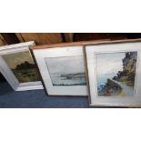 AN EDWARDIAN WATERCOLOUR OF A COASTAL PATH, signed F Shapland, and two other paintings