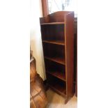 A PAIR OF EDWARDIAN MAHOGANY BOOKSHELVES with parquetry banded fronts, each, 46" high x 16" wide