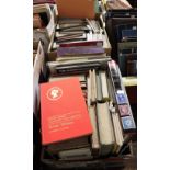 A COLLECTION OF STAMP RELATED BOOKS and philatelic bulletin magazines (two boxes)