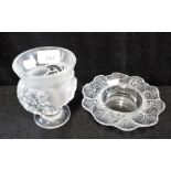 A LALIQUE VASE with frosted body and moulded decoration and another similar