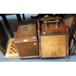 A VICTORIAN SEWING MACHINE, a coal box and a folding chess board