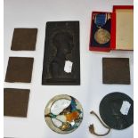 A GEORGE VI SILVER CORONATION MEDAL 1937, a Uniface Dante copper plaque and similar items