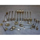 A COLLECTION OF VICTORIAN AND LATER SILVER TEASPOONS AND CONDIMENT SPOONS including part sets