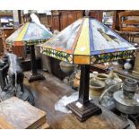 DANBURY MINT; A 'GERMAN SHEPHERD' STAINED GLASS TABLE LAMP in the Tiffany style and its companion