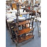 A VICTORIAN ROSEWOOD FIVE TIER WHAT-NOT, with spiral supports, 48" high x 28.5" high