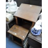 A LIGHT OAK JOINT STOOL and a similar lectern (2)