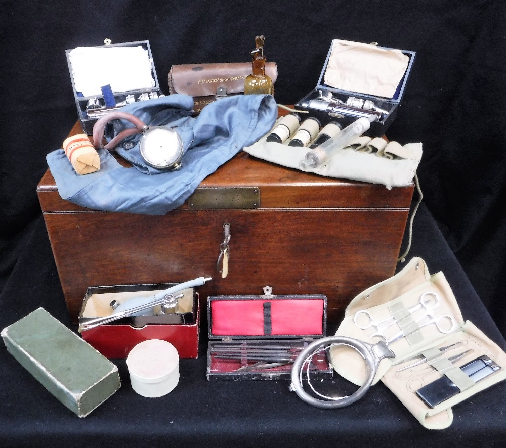 A 19TH CENTURY MAHOGANY MILITARY PHYSICIAN'S BOX, with brass plaque engraved 'Pt B.W. Willson', with - Image 3 of 3