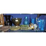 A MURANO GLASS DISH and a collection of decorative coloured glassware