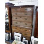 A GEORGE III MAHOGANY CHEST ON CHEST with brushing slide, 74" high x 44" wide