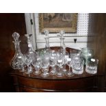 A PAIR OF 19TH CENTURY CUT GLASS DECANTERS and similar glassware