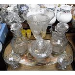 A PAIR OF GEORGE III CUT GLASS DECANTERS and similar glassware