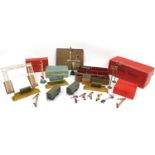 Collection of Hornby tin plate O gauge model railway items including a boxed railway station No.2,