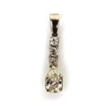 Tear drop and solitaire diamond pendant, 2.5cm long, approximate weight 1.3g : For Further Condition