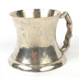 Hammered silver plated tankard with stylised nude lady handle, 9cm high : For Further Condition